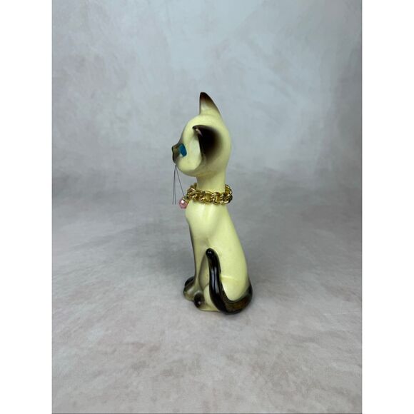 Vintage Siamese Cat Figurine 1970s Mod MCM Jeweled Eyes Ceramic Rare - Picture 4 of 8